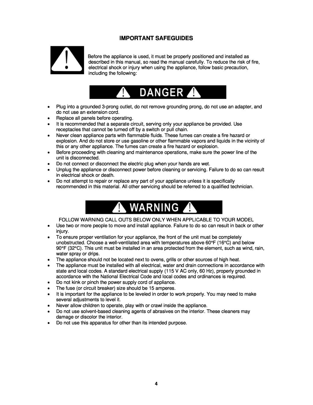 Avanti WC400SS instruction manual Important Safeguides 