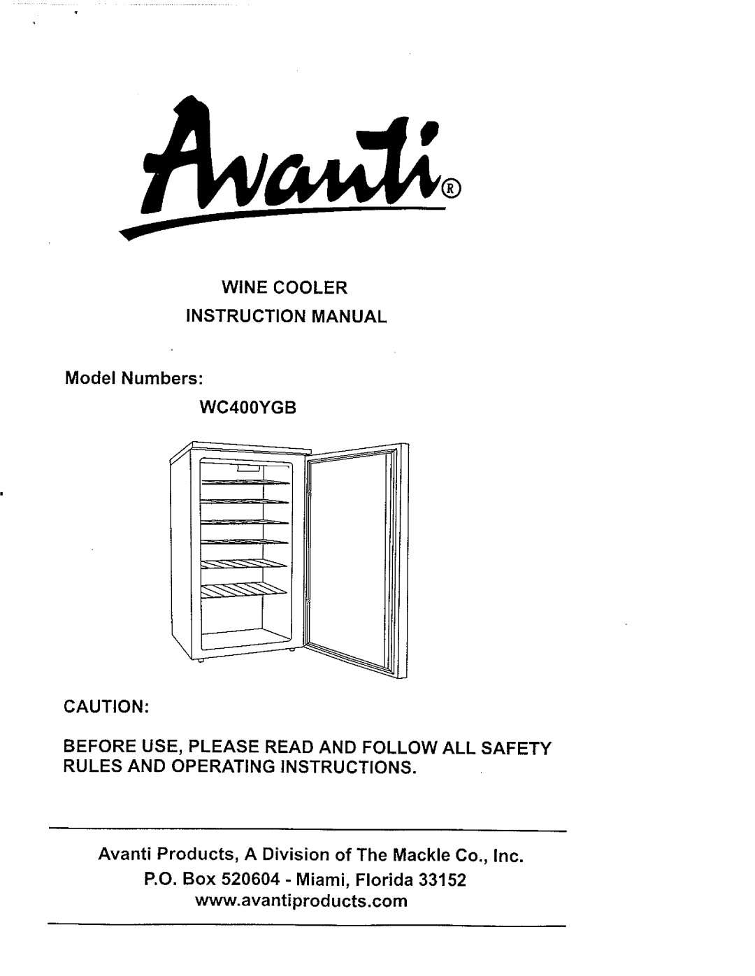 Avanti WC400YGB manual 