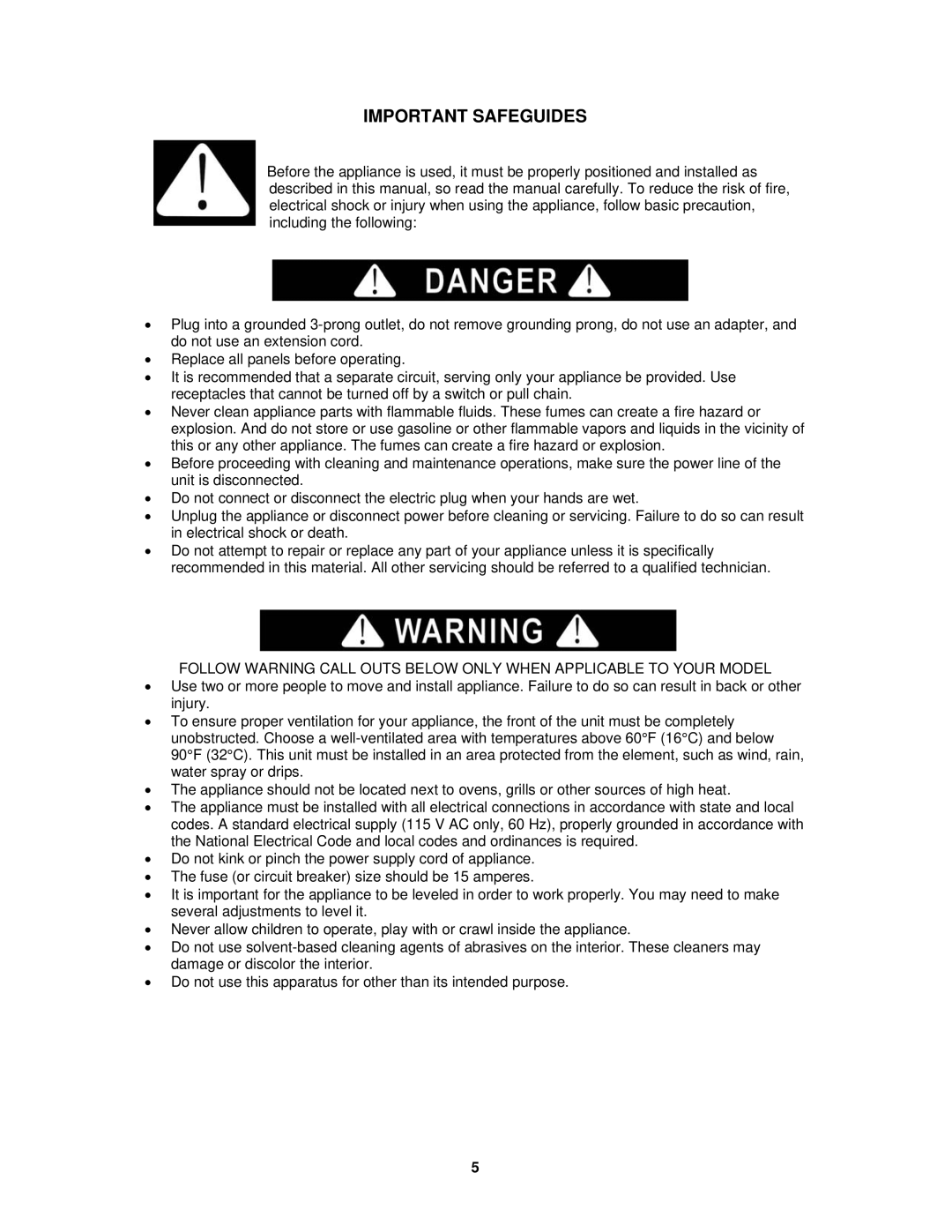 Avanti WC4800C instruction manual Important Safeguides 