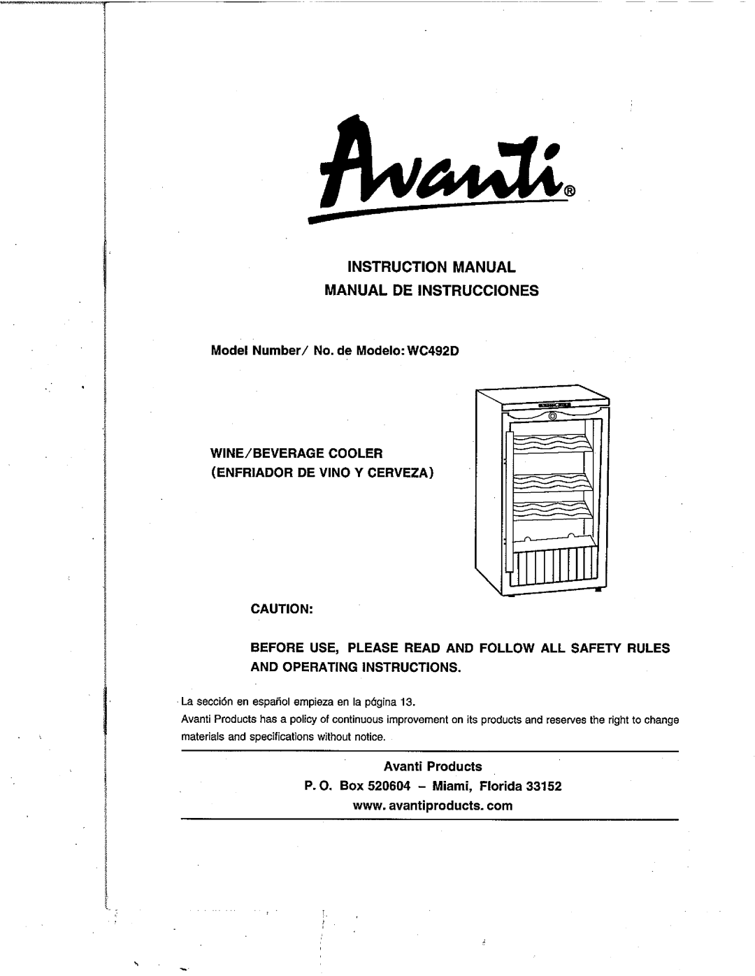 Avanti WC492D manual 