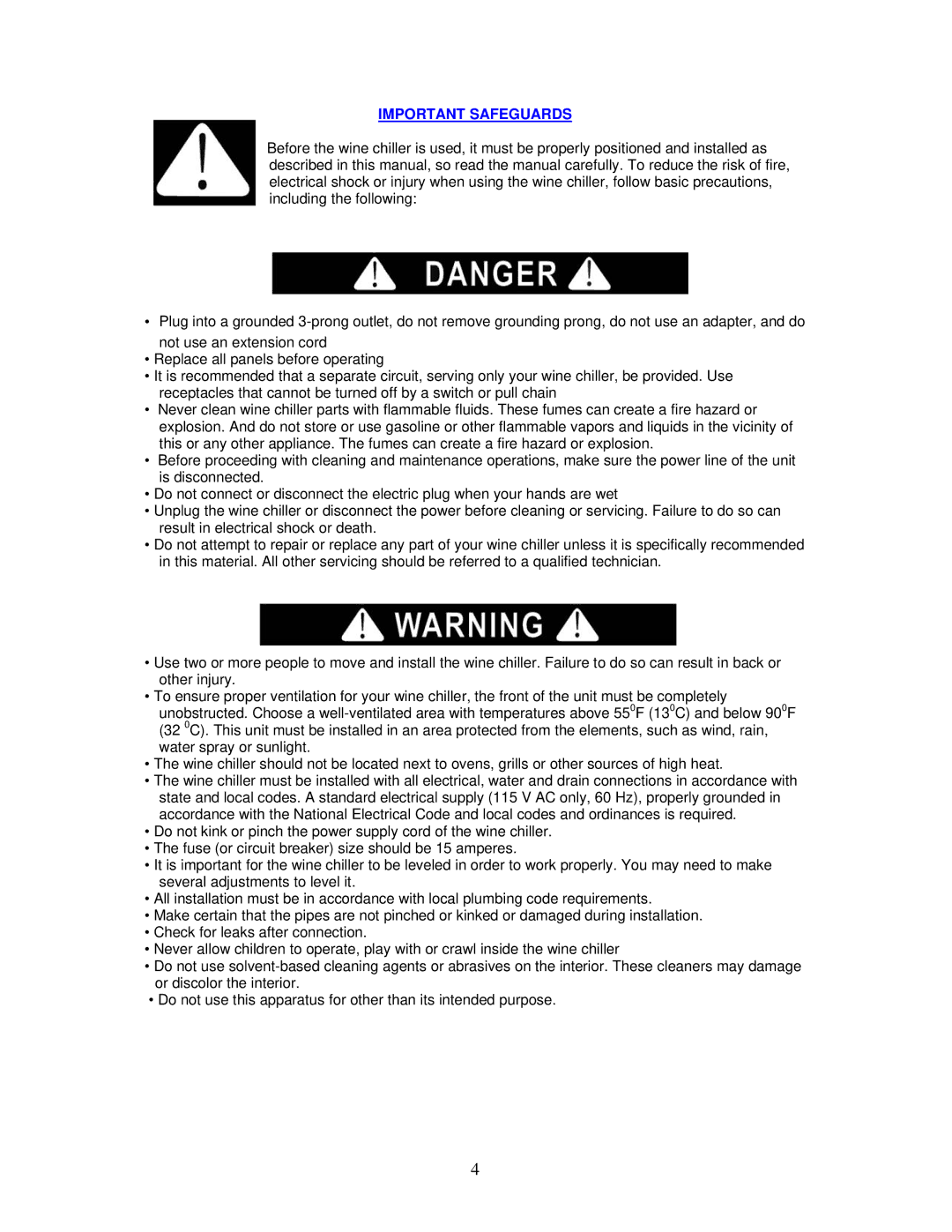 Avanti WC493B instruction manual Important Safeguards 