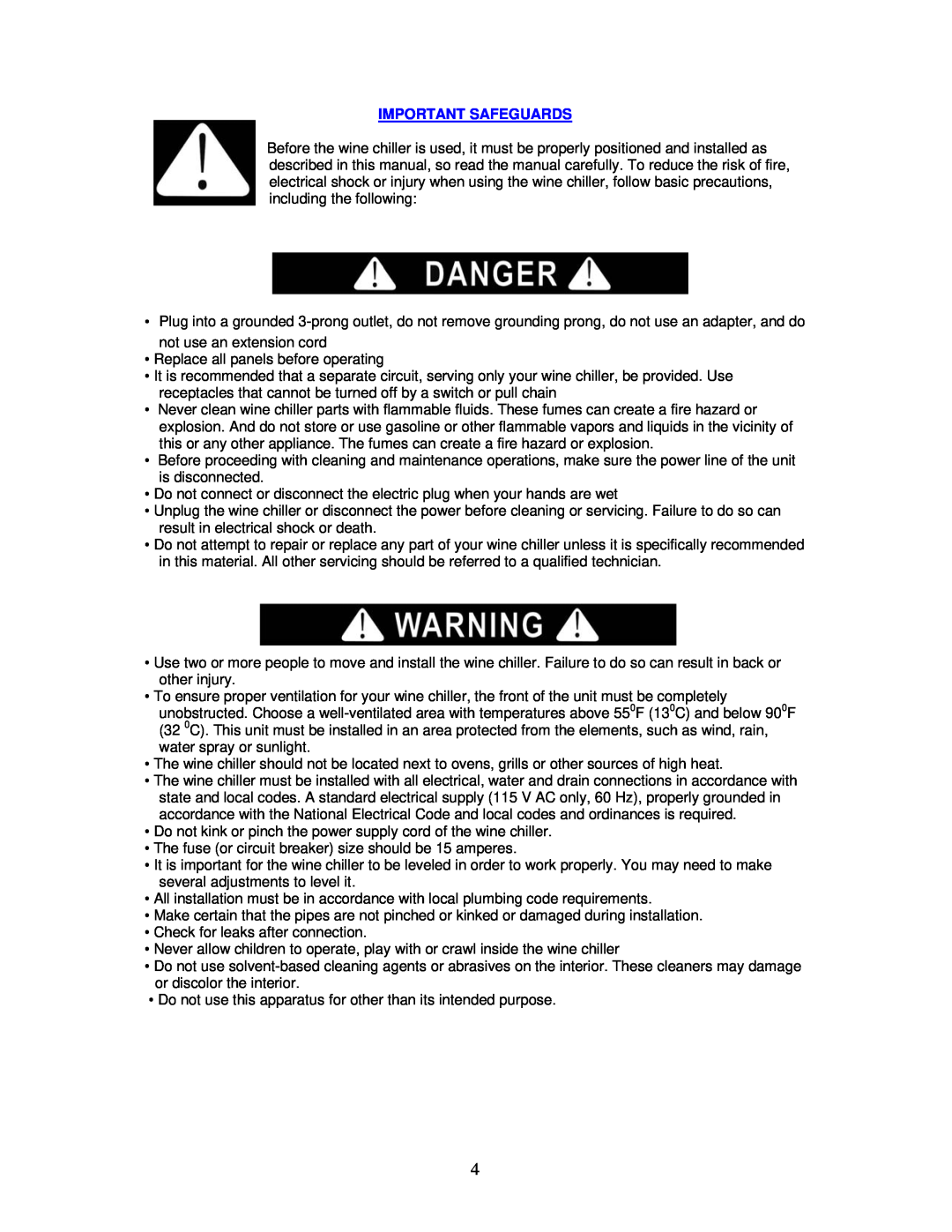 Avanti WC493B instruction manual Important Safeguards 
