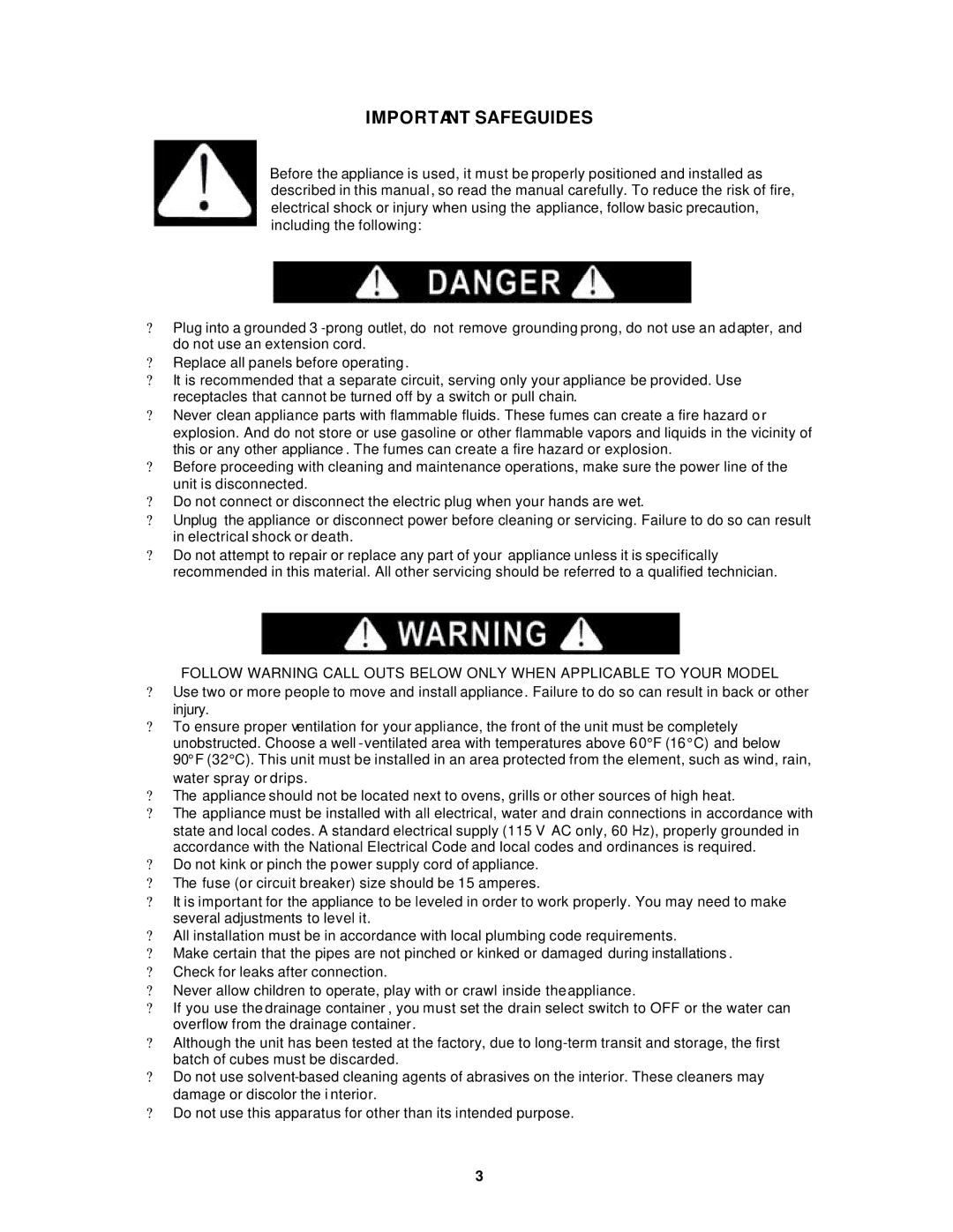 Avanti WCR5103SS, WC5100BG instruction manual Important Safeguides 