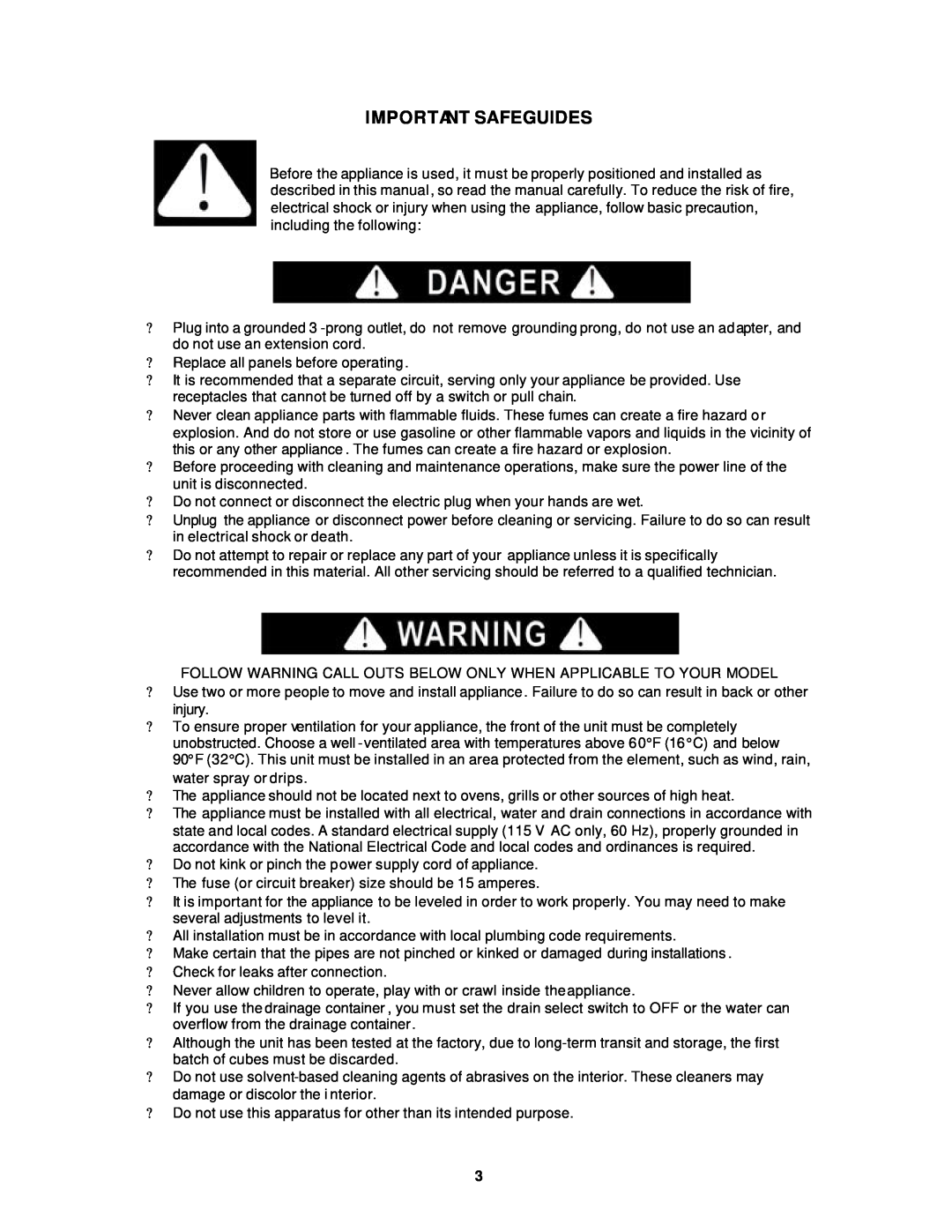 Avanti WCR5103SS, WC5100BG instruction manual Important Safeguides 