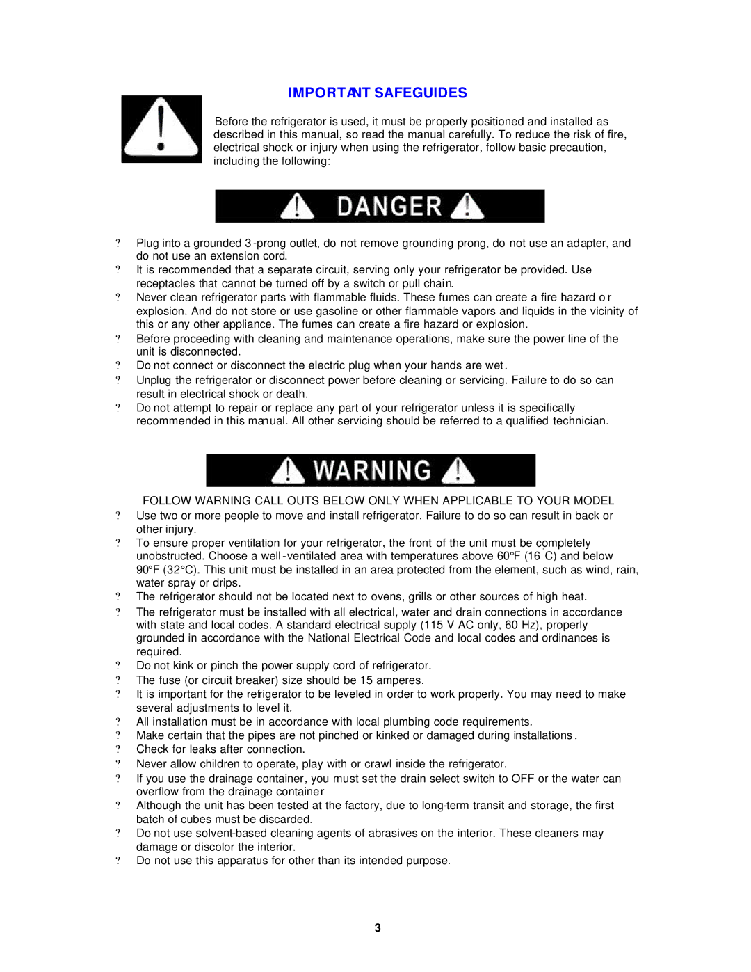 Avanti WC602D instruction manual Important Safeguides 