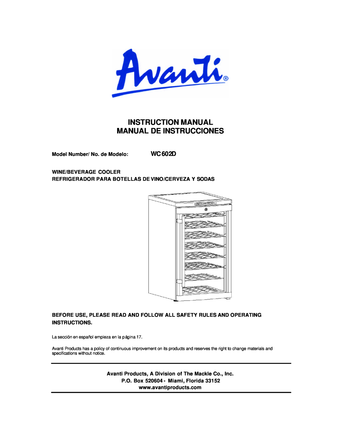 Avanti WC602D instruction manual WC 602D 