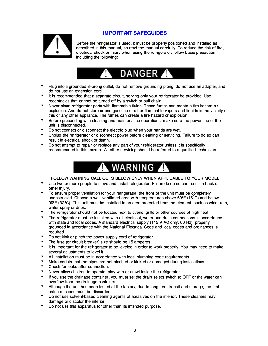 Avanti WC602D instruction manual Important Safeguides 