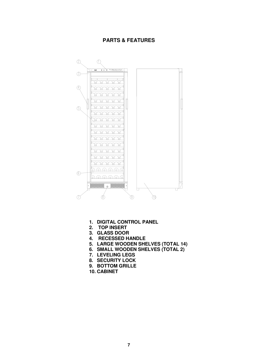 Avanti WC681BG-2 instruction manual Parts & Features 