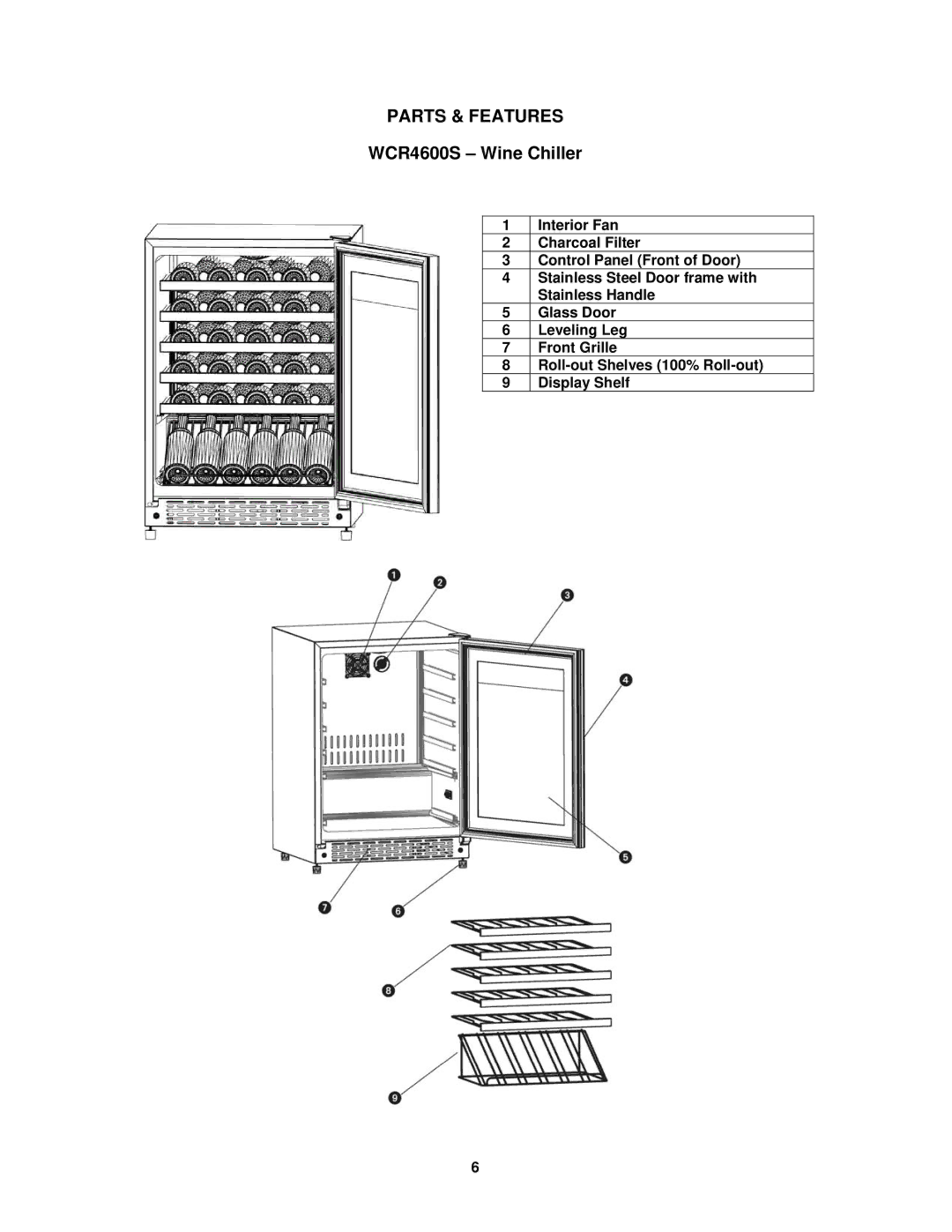 Avanti WCR4600S instruction manual Parts & Features 