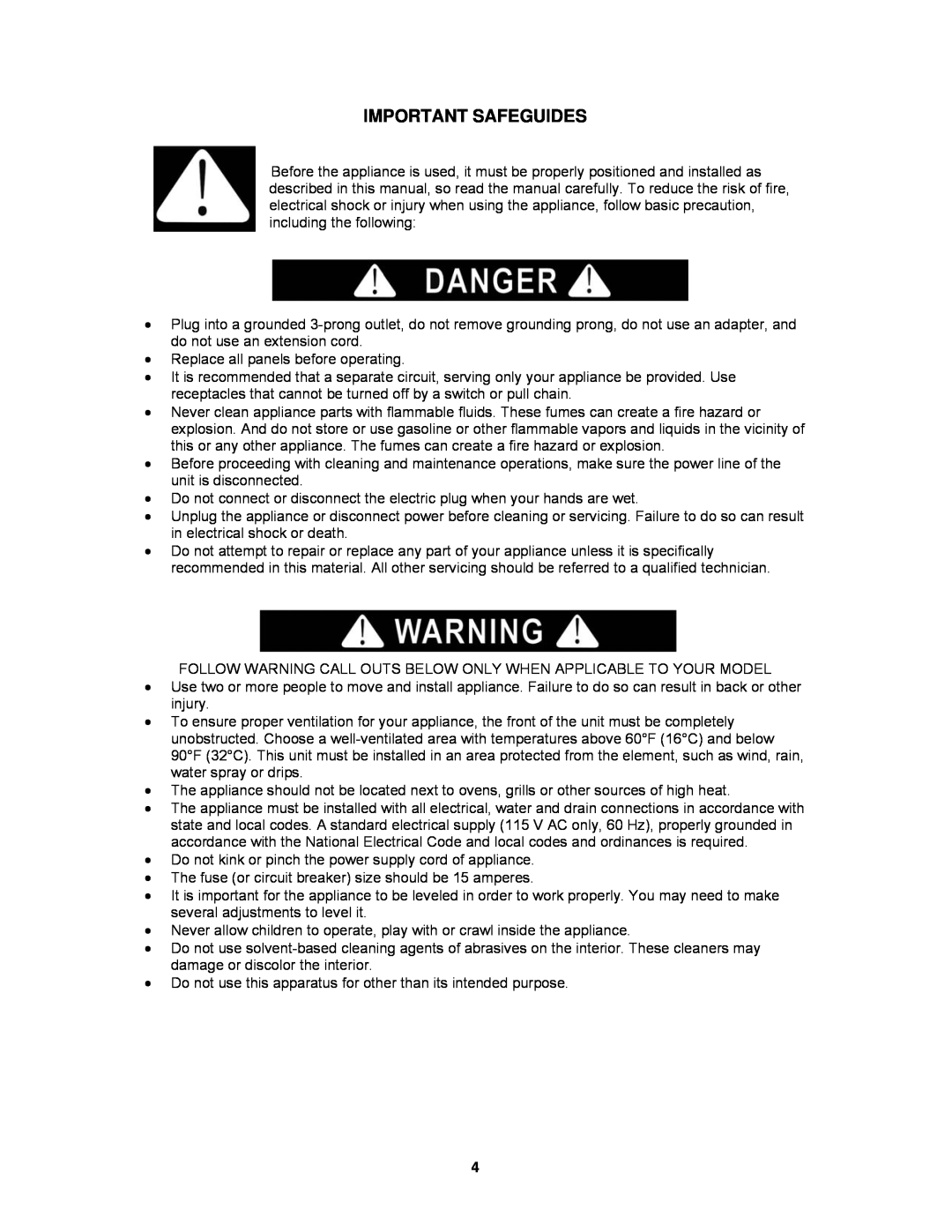 Avanti WCR4600S instruction manual Important Safeguides 