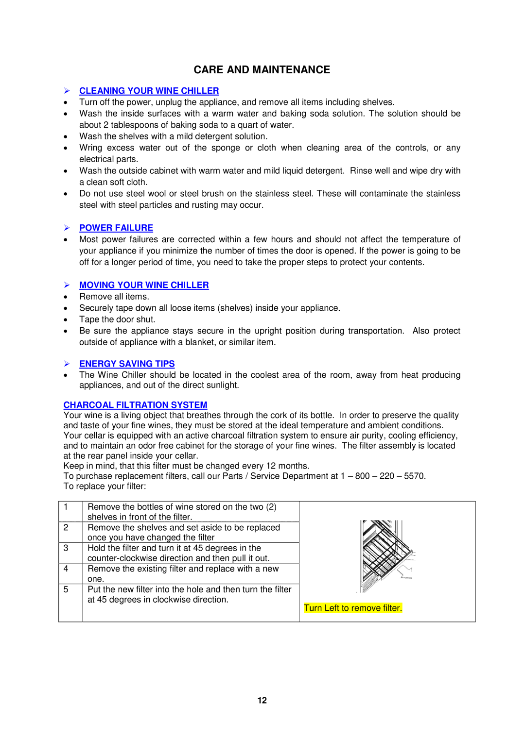 Avanti WCR506SS instruction manual Care and Maintenance 