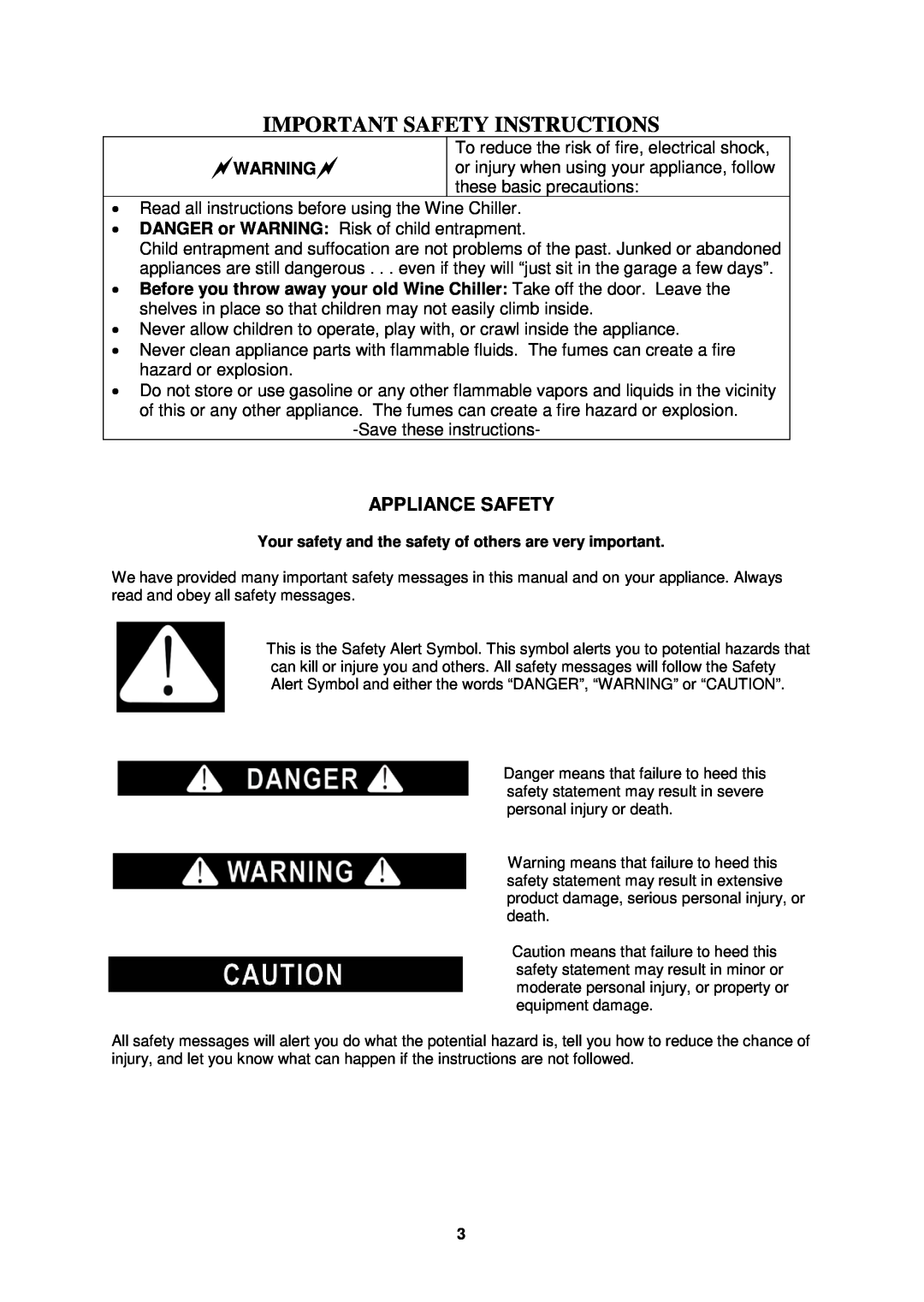 Avanti WCR506SS instruction manual Appliance Safety, Warning, Important Safety Instructions 