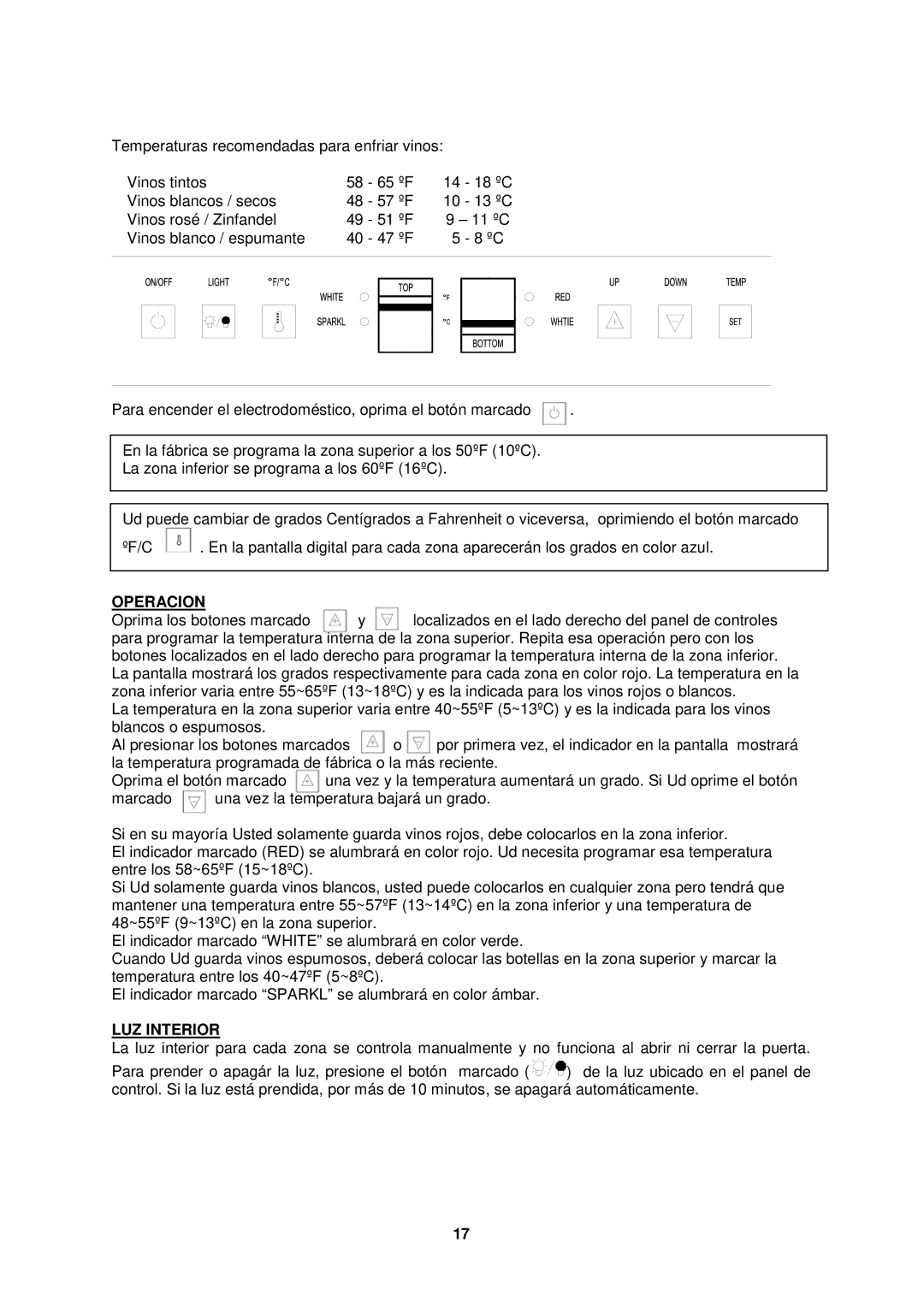 Avanti WCR534WDZD M, WCR534WDZD N, WCR534WDZD E instruction manual LUZ Interior 