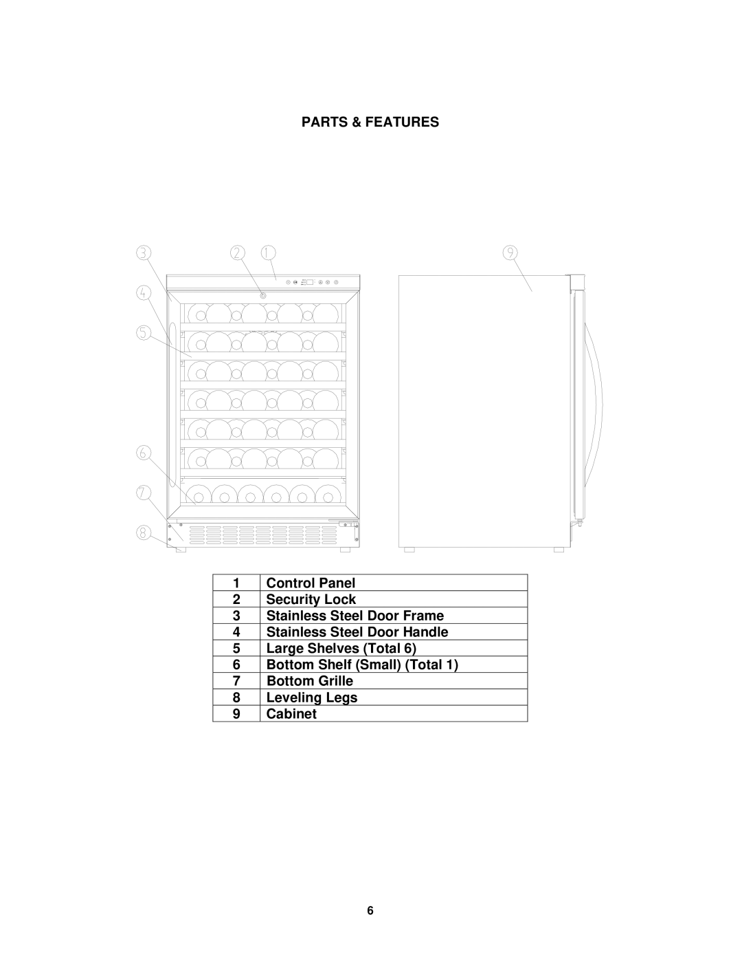 Avanti WCR5403SS instruction manual Parts & Features 