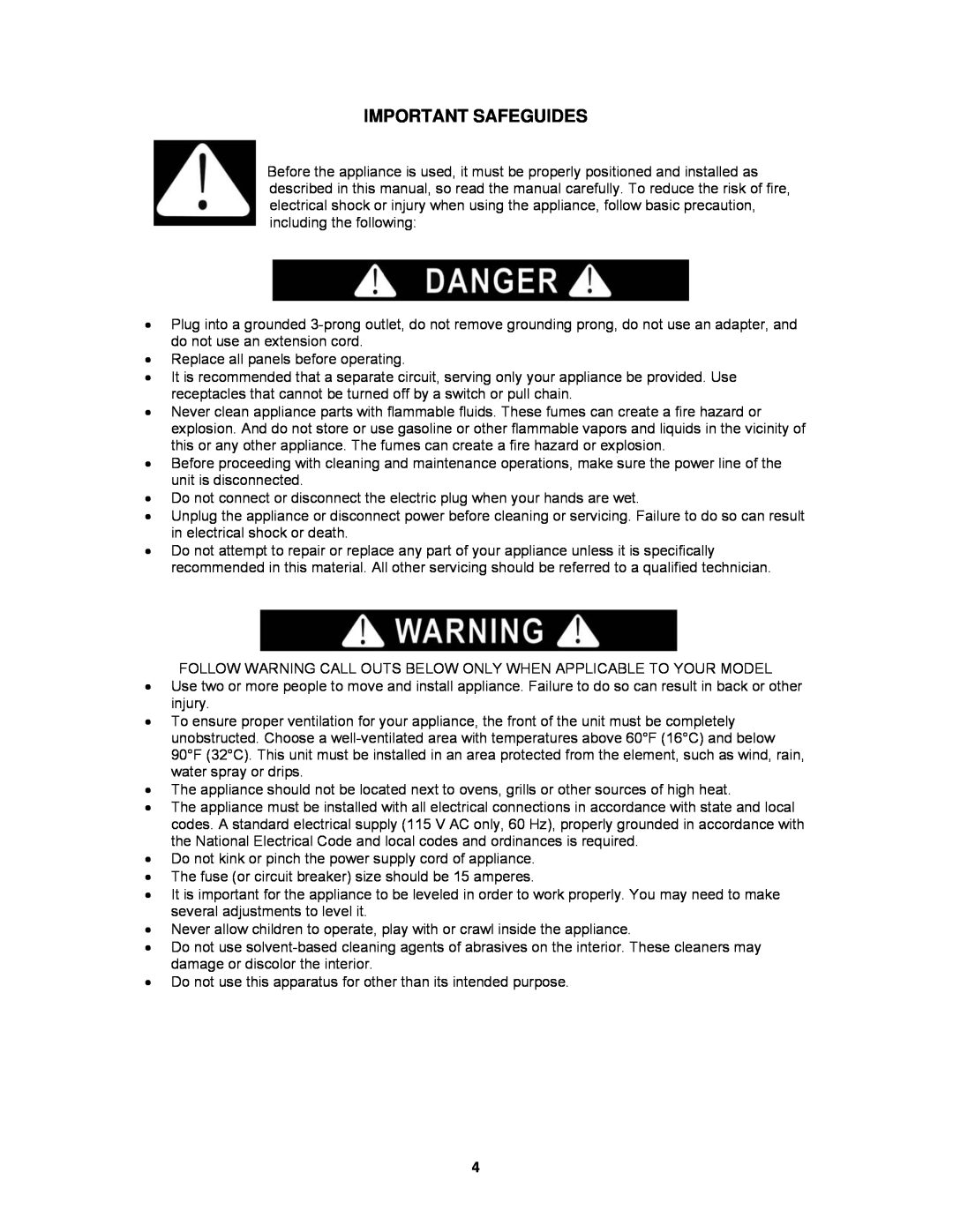 Avanti WCR5404DZD instruction manual Important Safeguides 