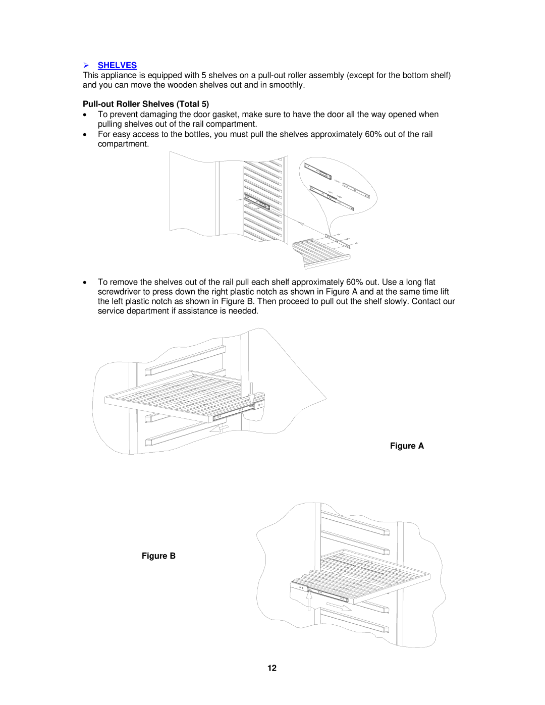 Avanti WCR5449SS instruction manual  Shelves, Pull-out Roller Shelves Total 