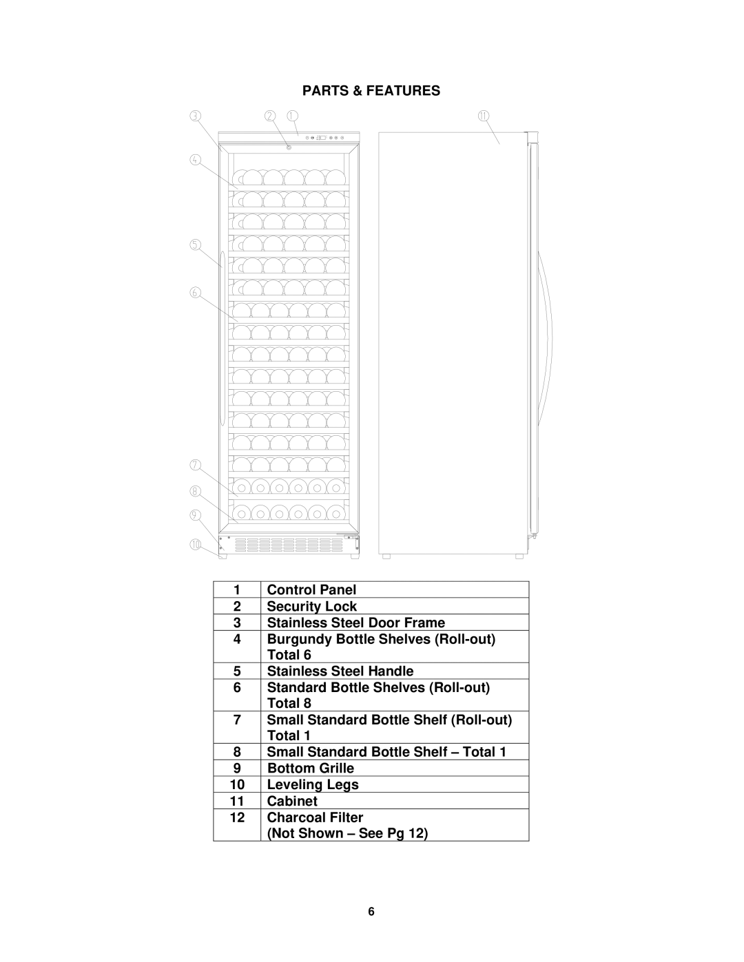 Avanti WCR682SS-2 instruction manual Parts & Features 