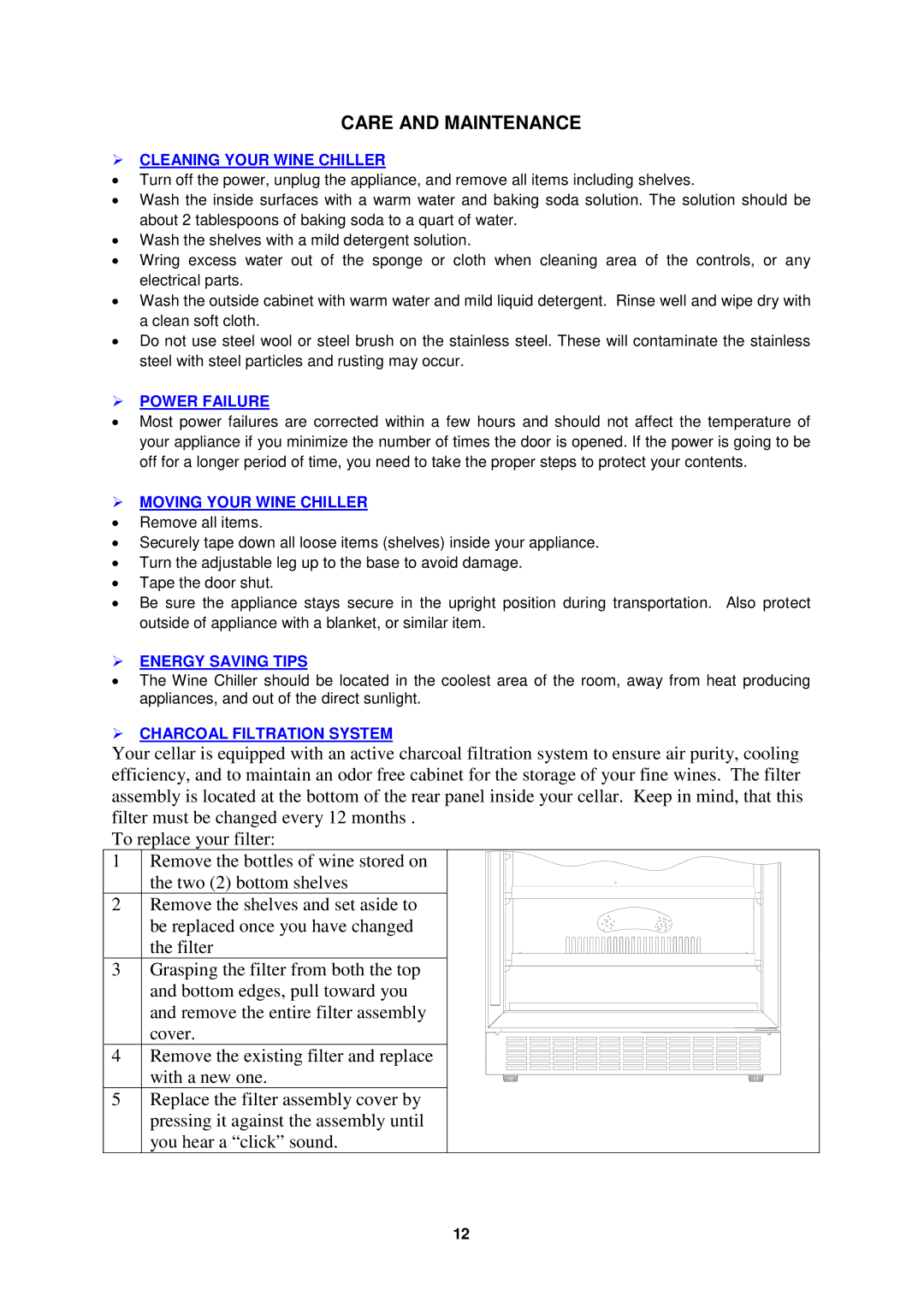 Avanti WCR682SS1 instruction manual Care and Maintenance 