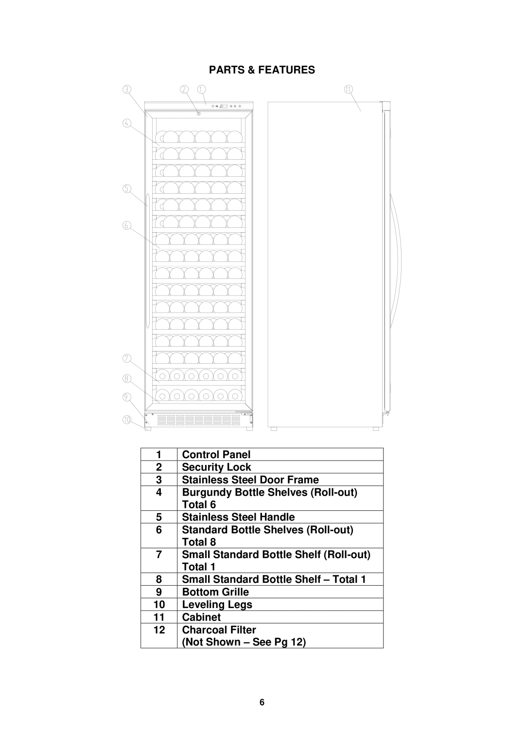 Avanti WCR682SS1 instruction manual Parts & Features 