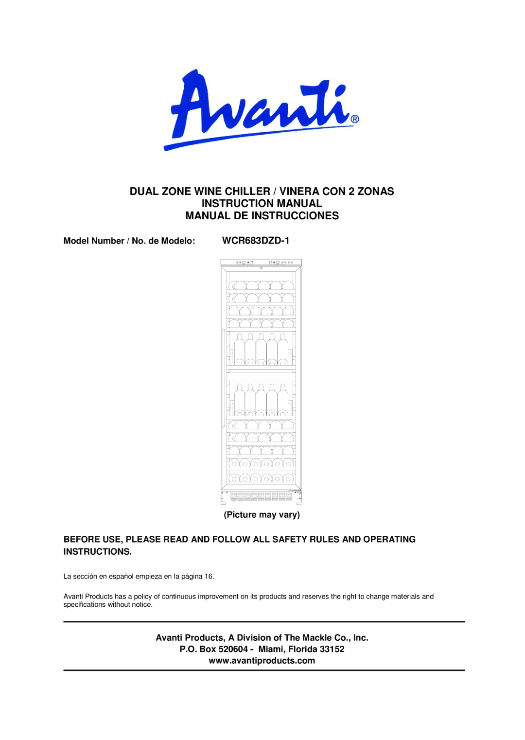 Avanti WCR683DZD-1 instruction manual 