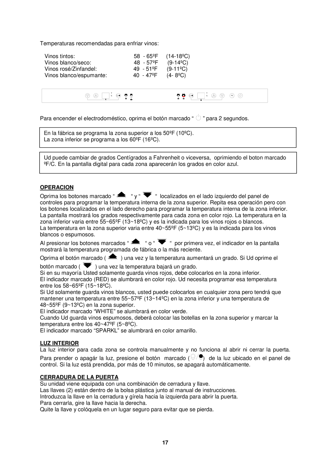 Avanti WCR683DZD-1 instruction manual LUZ Interior, Cerradura DE LA Puerta 