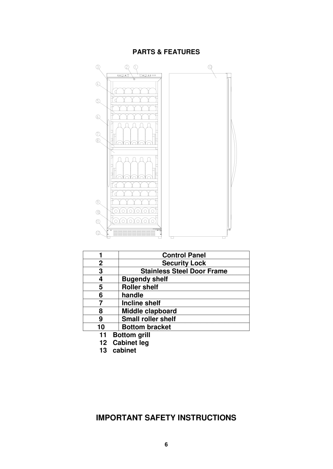 Avanti WCR683DZD-1 instruction manual Important Safety Instructions, Parts & Features 