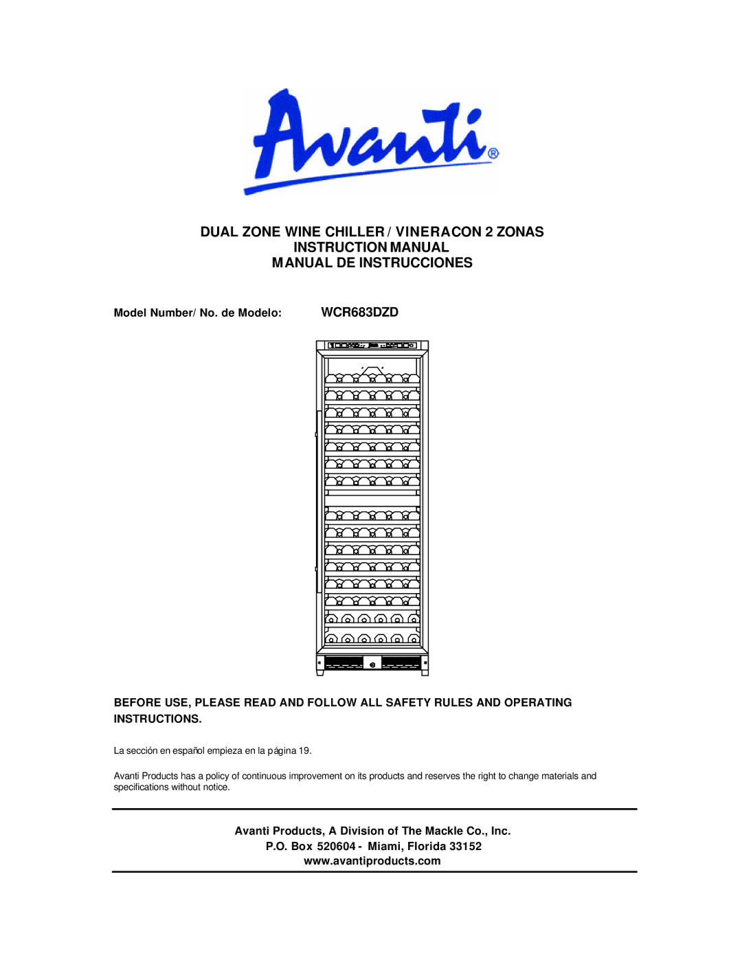 Avanti WCR683DZD instruction manual 