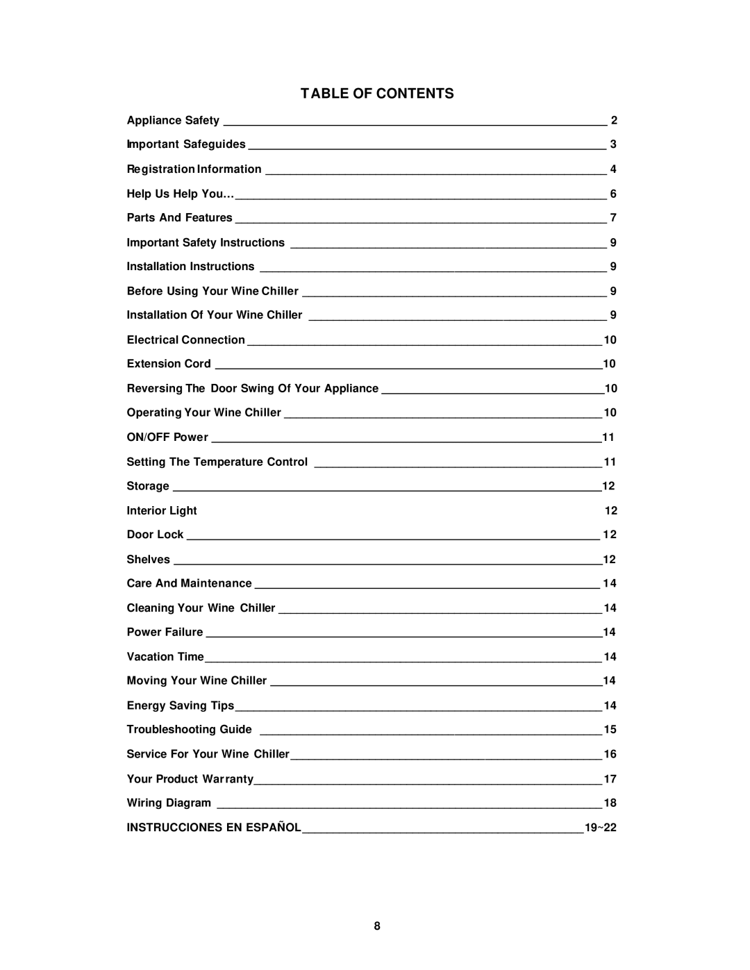 Avanti WCR683DZD instruction manual Table of Contents 