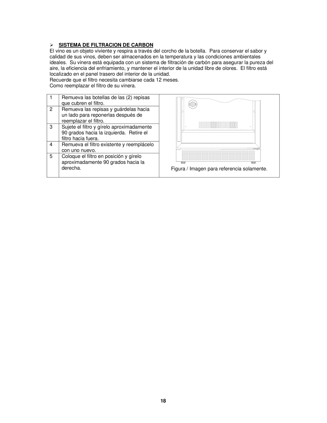 Avanti WCR684C instruction manual  Sistema DE Filtracion DE Carbon, Figura / Imagen para referencia solamente 