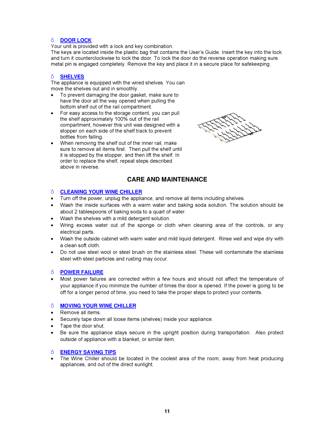 Avanti WCR9000S instruction manual Care and Maintenance 