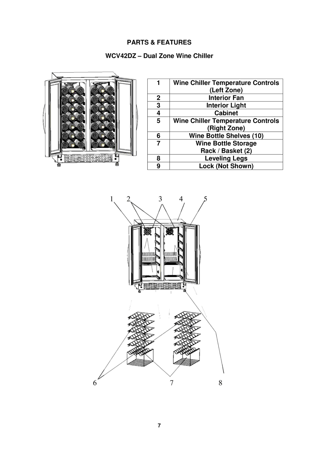 Avanti WBV21DZ, WCV42DZ instruction manual Parts & Features 