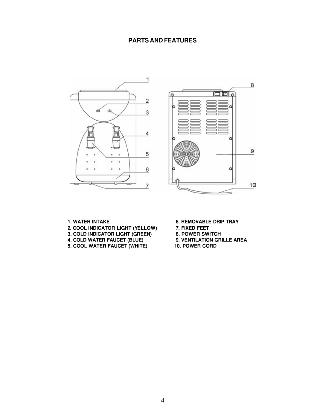 Avanti WD29EC instruction manual Parts and Features 