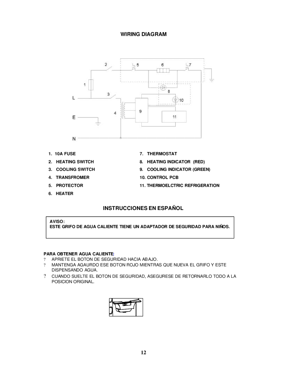 Avanti WD30EC instruction manual Wiring Diagram, Instrucciones EN Español 