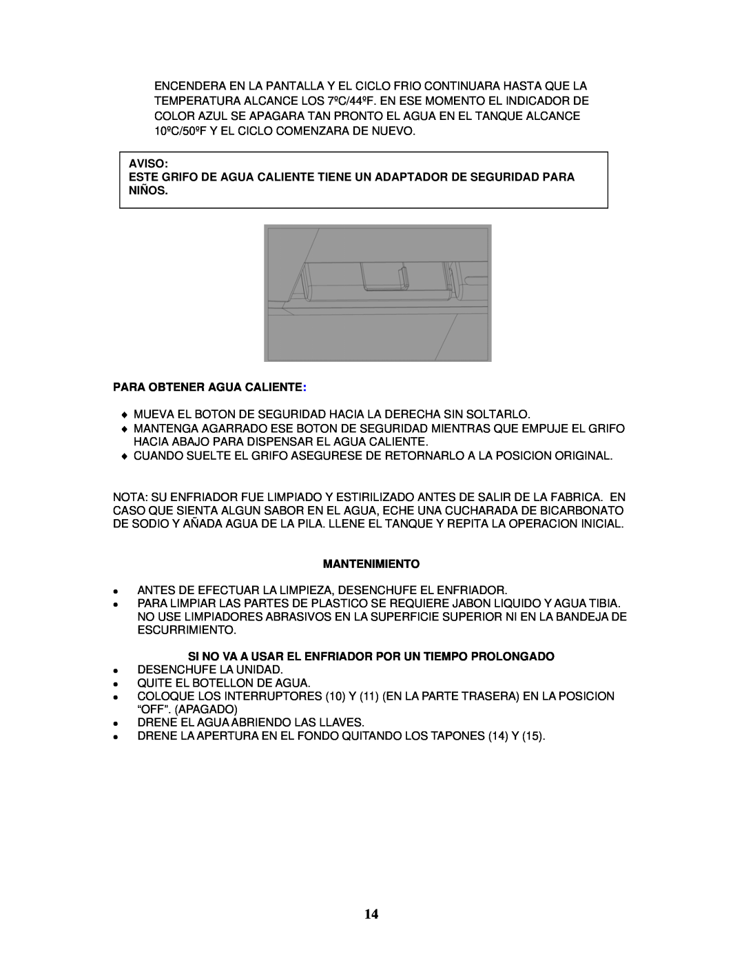 Avanti WD31EC instruction manual Aviso, Para Obtener Agua Caliente, Mantenimiento 
