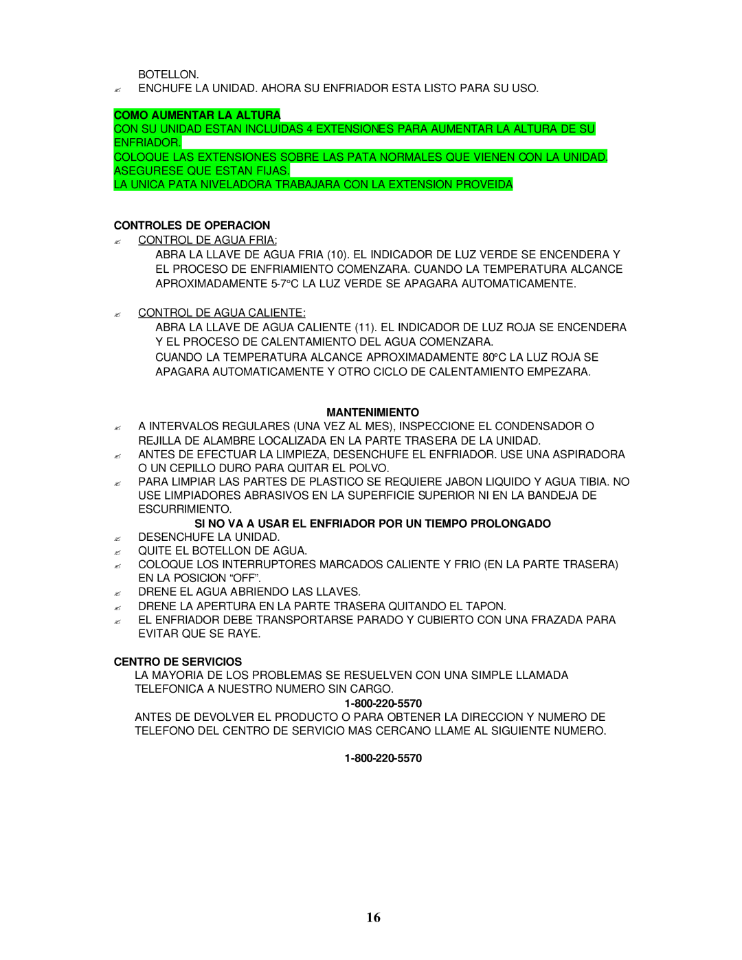 Avanti WD361 instruction manual Como Aumentar LA Altura, Controles DE Operacion, Mantenimiento, Centro DE Servicios 