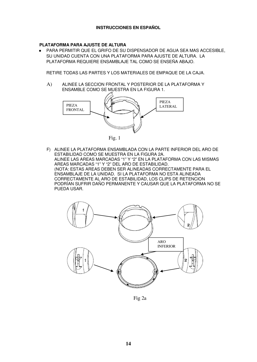 Avanti WD362BP instruction manual Instrucciones EN Español Plataforma Para Ajuste DE Altura 