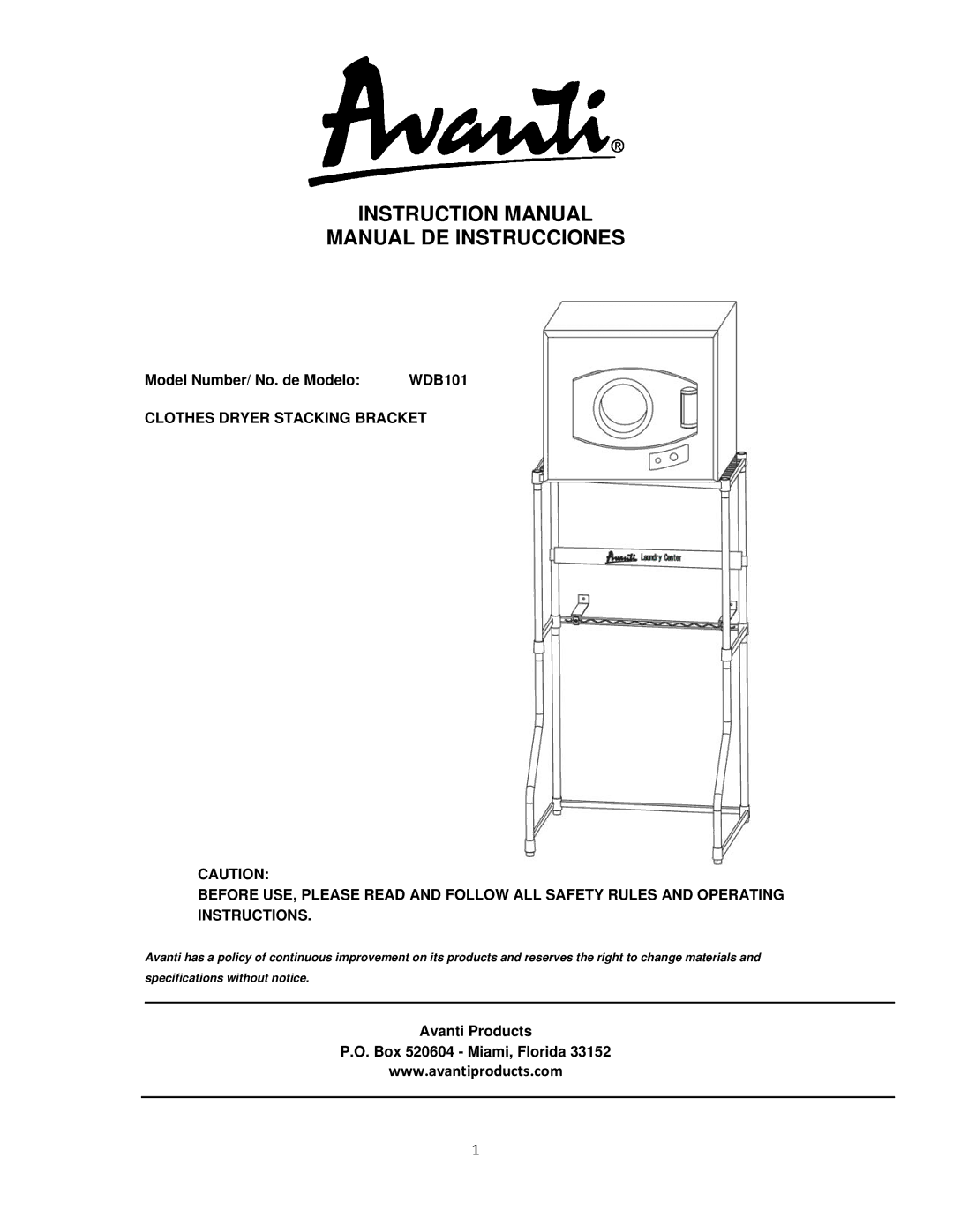 Avanti WDB101 instruction manual Manual DE Instrucciones 