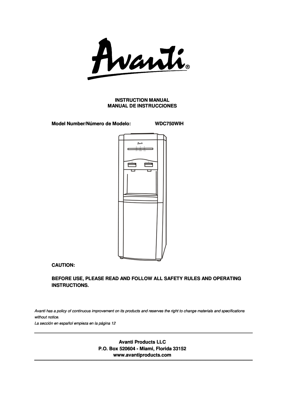 Avanti WDC750WIH instruction manual Model Number/Número de Modelo, Avanti Products LLC, P.O. Box 520604 - Miami, Florida 