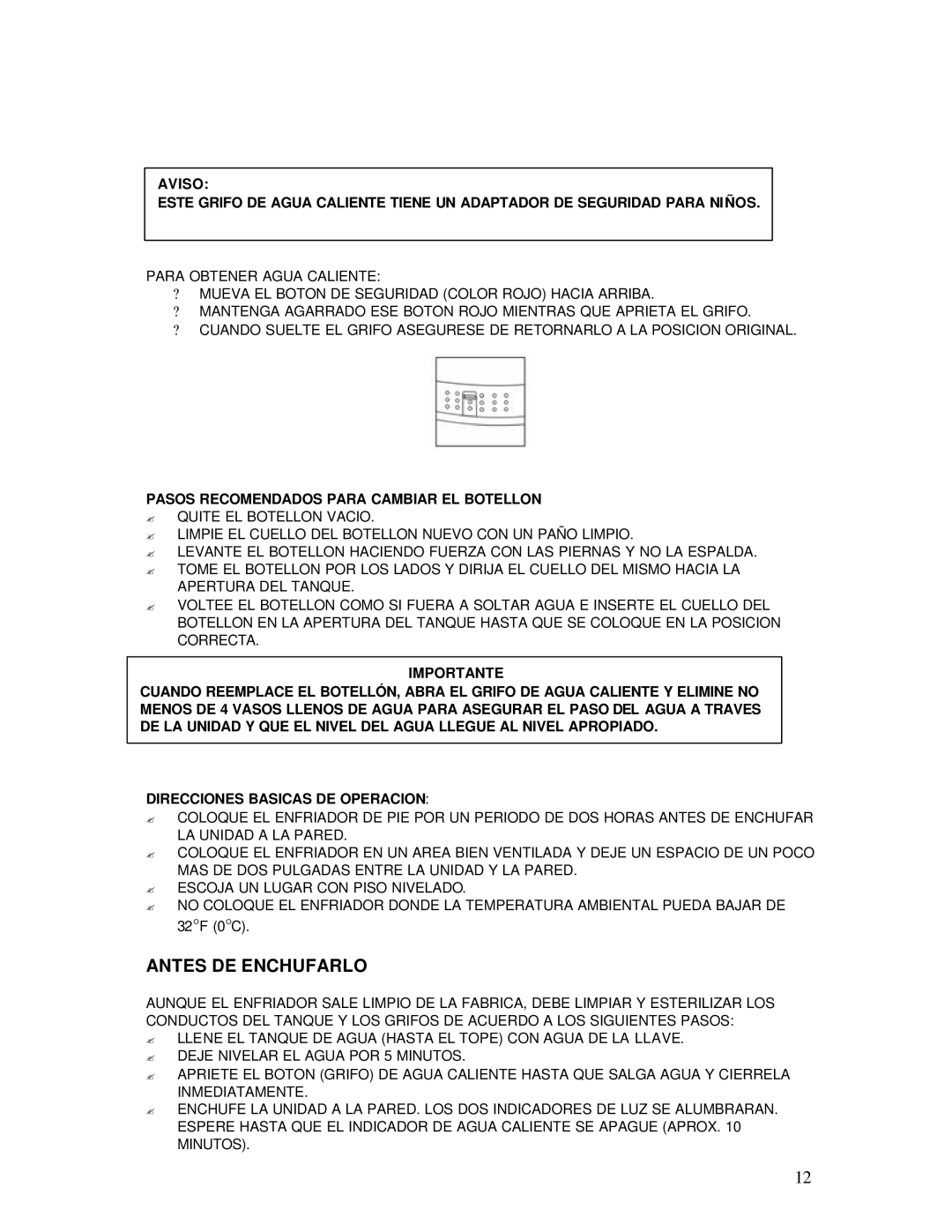 Avanti WDP69 instruction manual Antes DE Enchufarlo, Pasos Recomendados Para Cambiar EL Botellon 