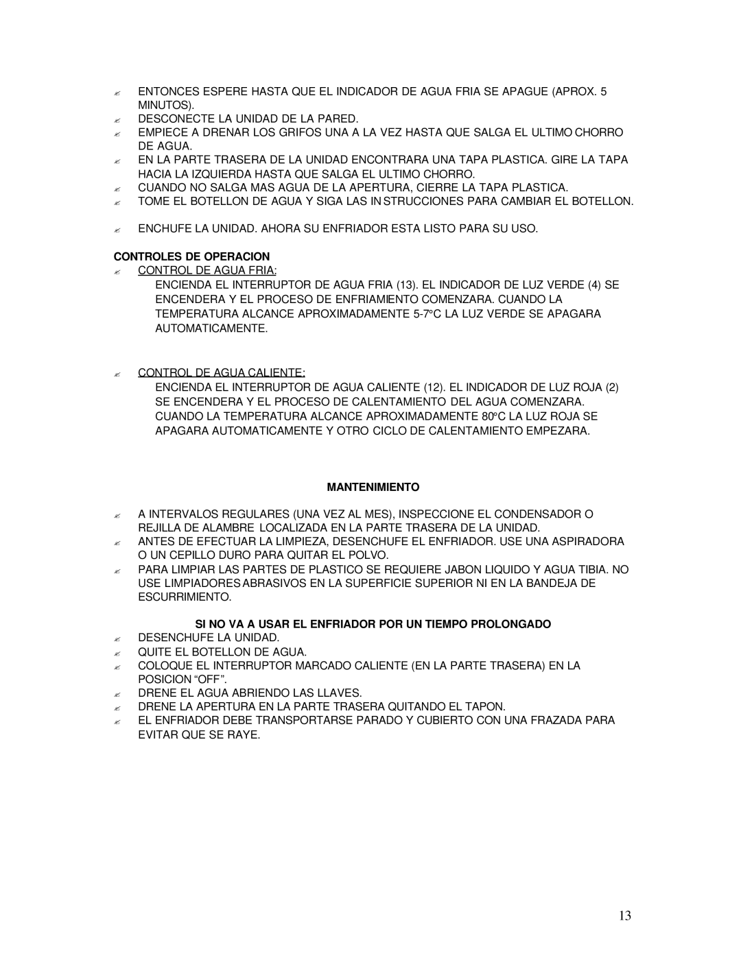 Avanti WDP69 Controles DE Operacion, Mantenimiento, SI no VA a Usar EL Enfriador POR UN Tiempo Prolongado 