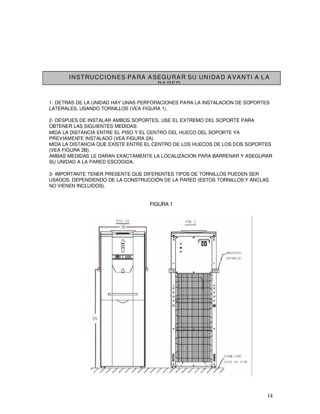 Avanti WDP69 instruction manual Instrucciones Para Asegurar SU Unidad Avanti a LA Pared, Figura 