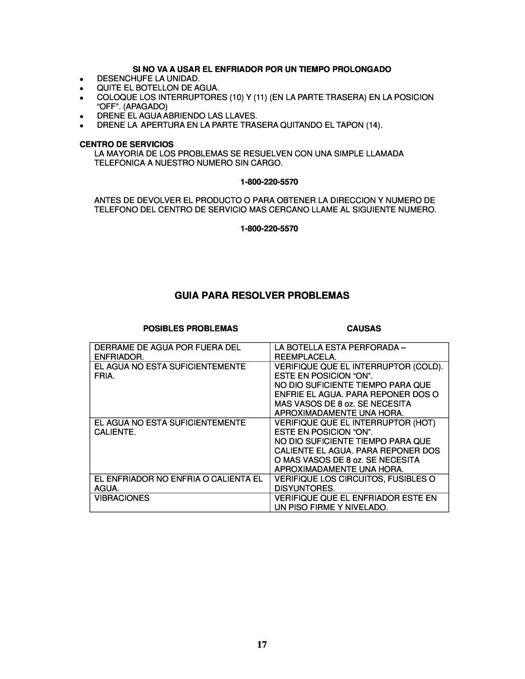 Avanti WDP75 instruction manual Centro De Servicios, Posibles Problemas, Causas 