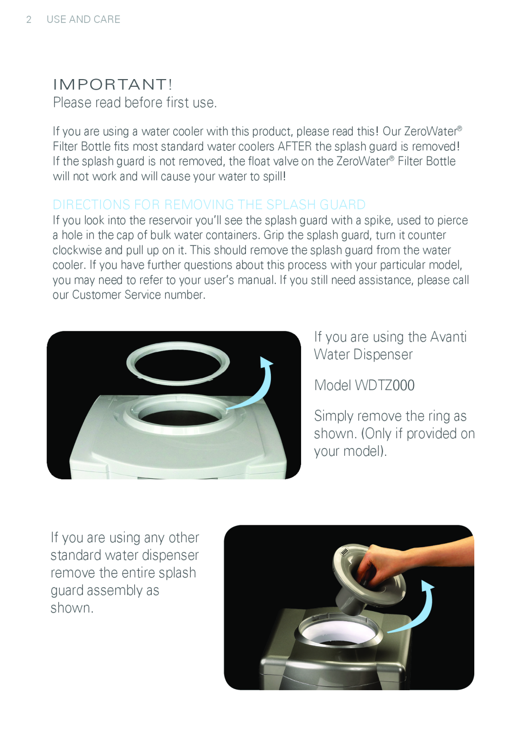 Avanti instruction manual Please read before first use, If you are using the Avanti Water Dispenser Model WDTZ000 