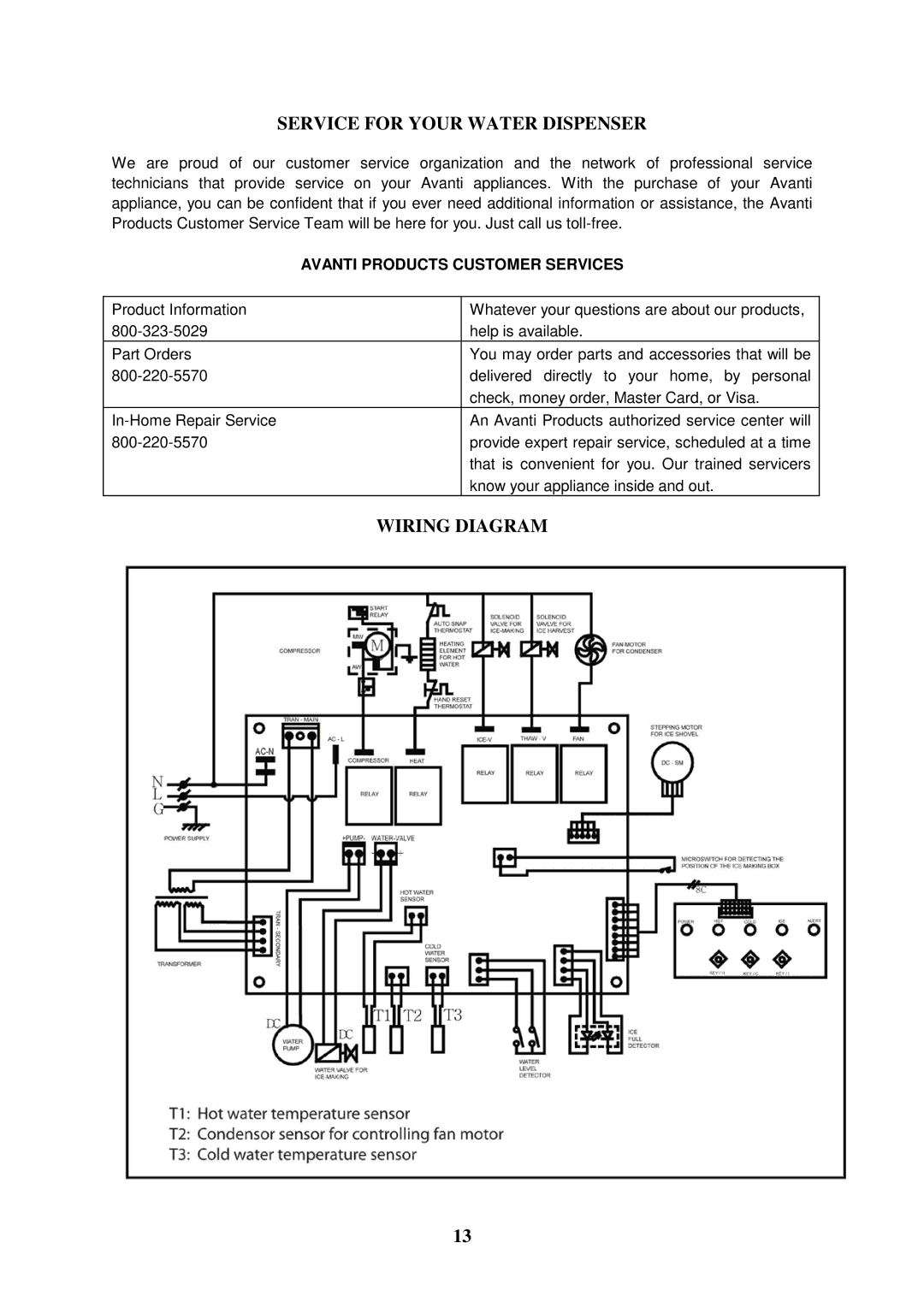 Avanti WID260P instruction manual Service for Your Water Dispenser, Avanti Products Customer Services 