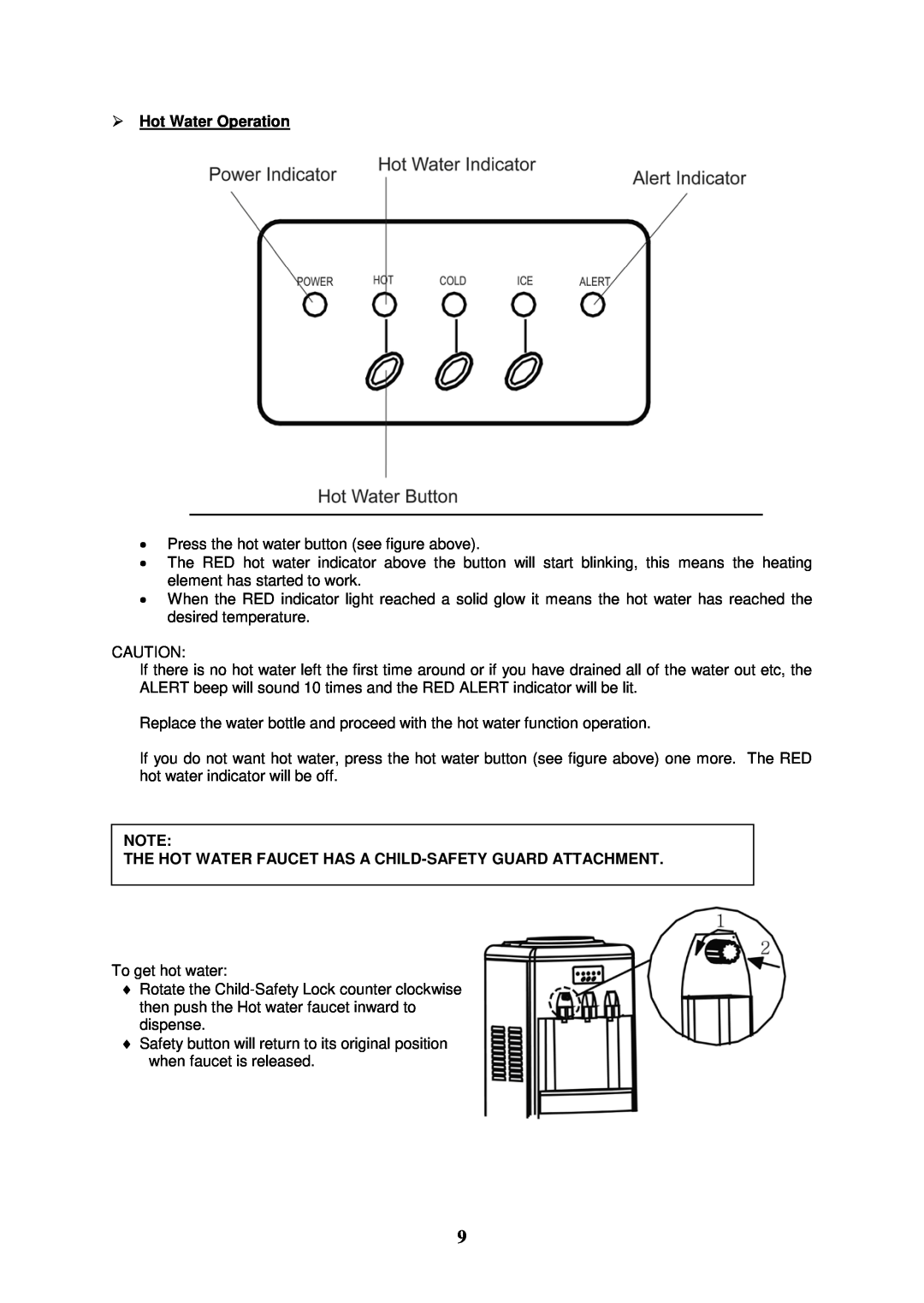 Avanti WID260P instruction manual Hot Water Operation 