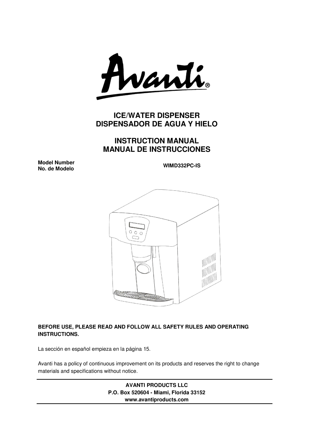 Avanti WIMD332PC-IS instruction manual Avanti Products LLC 