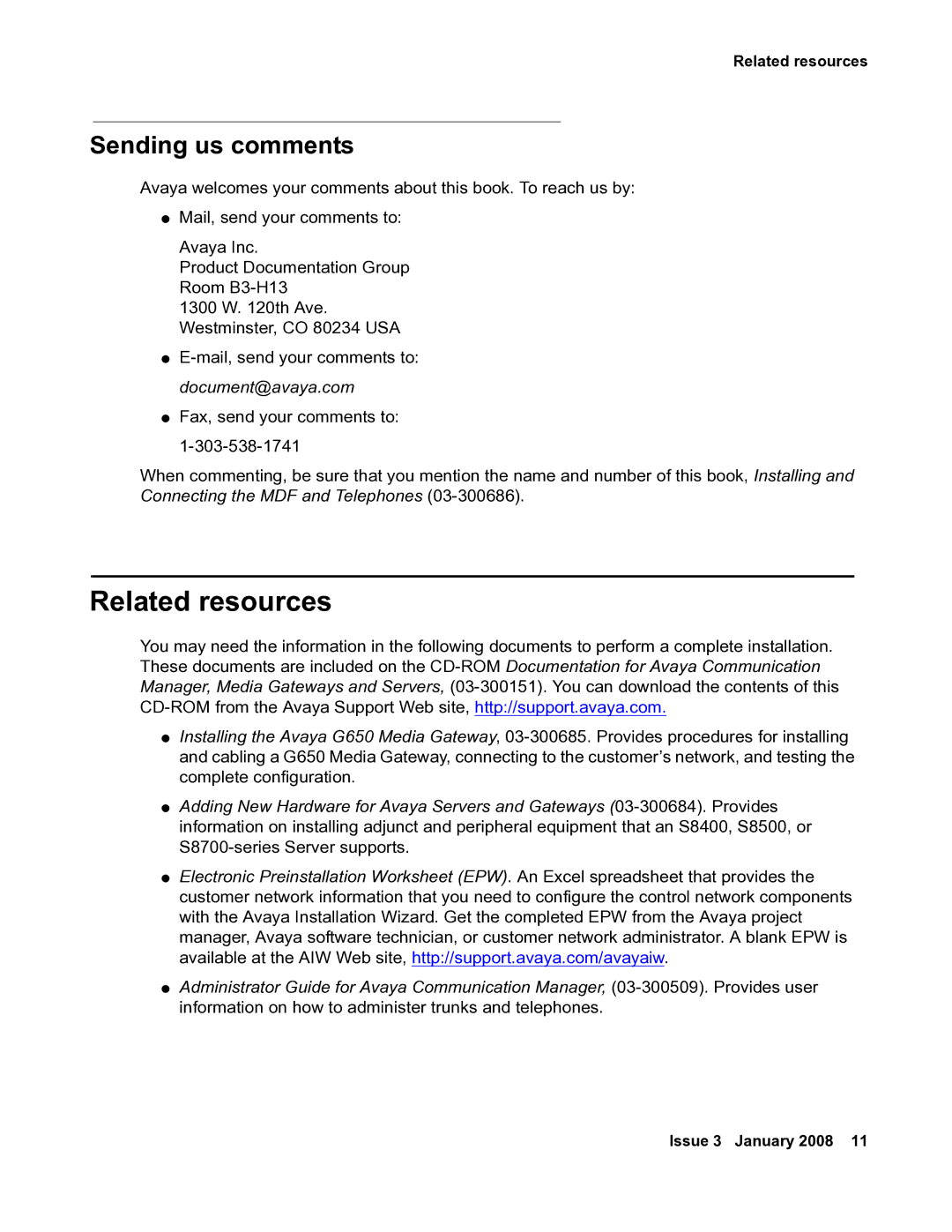 Avaya 03-300686 manual Related resources, Sending us comments 