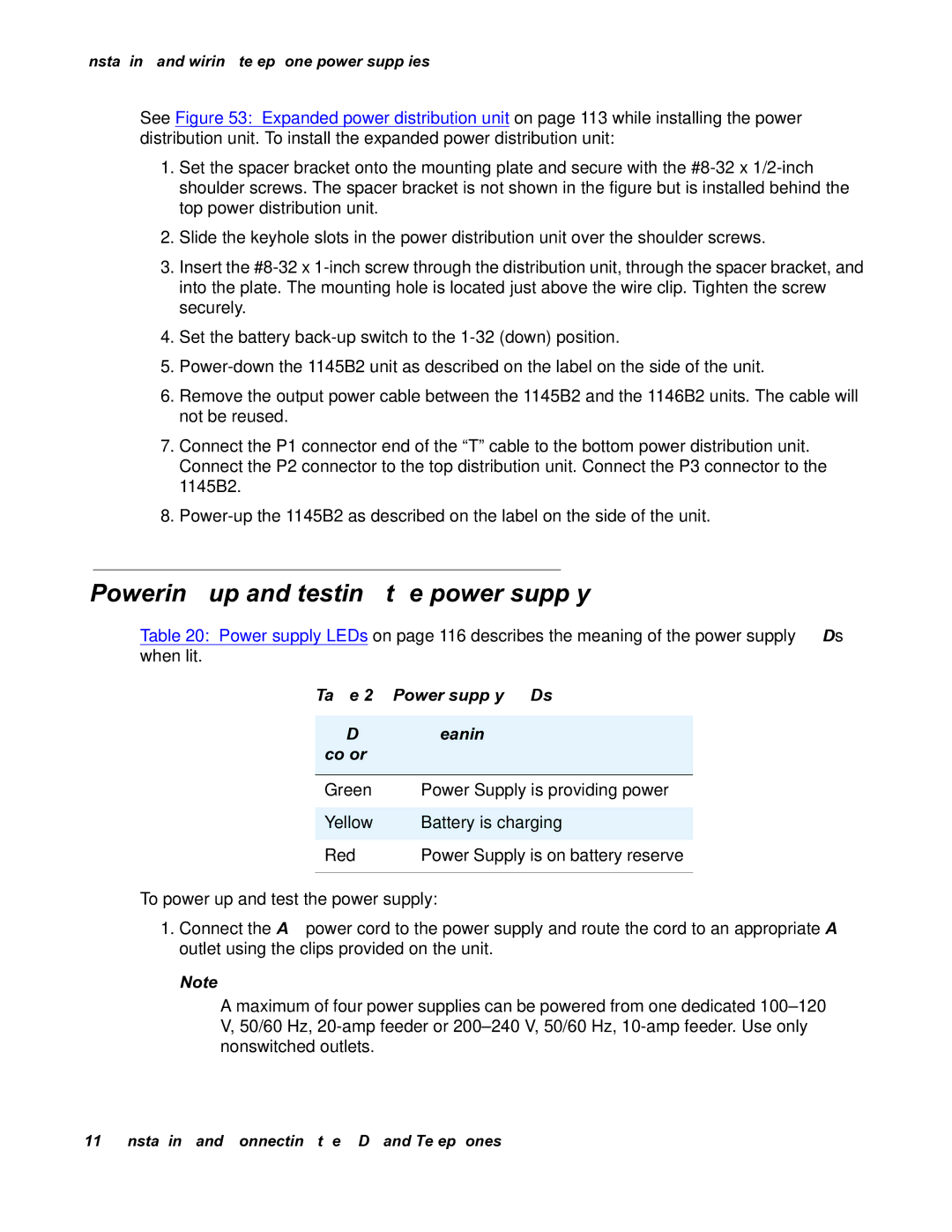 Avaya 03-300686 manual Powering up and testing the power supply, Led 