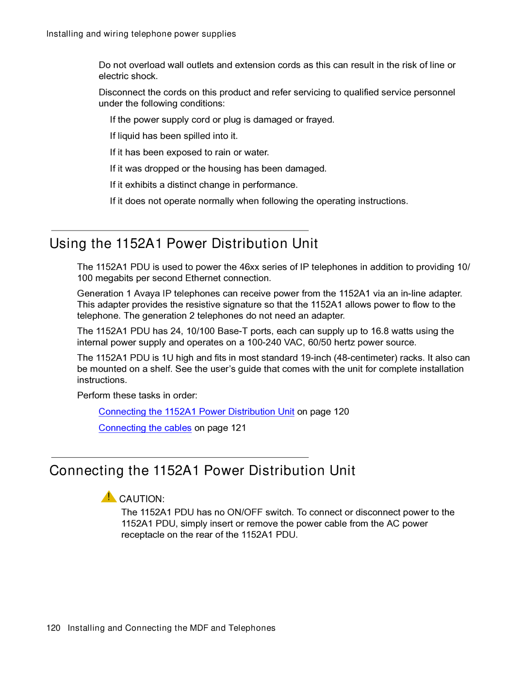 Avaya 03-300686 manual Using the 1152A1 Power Distribution Unit, Connecting the 1152A1 Power Distribution Unit 