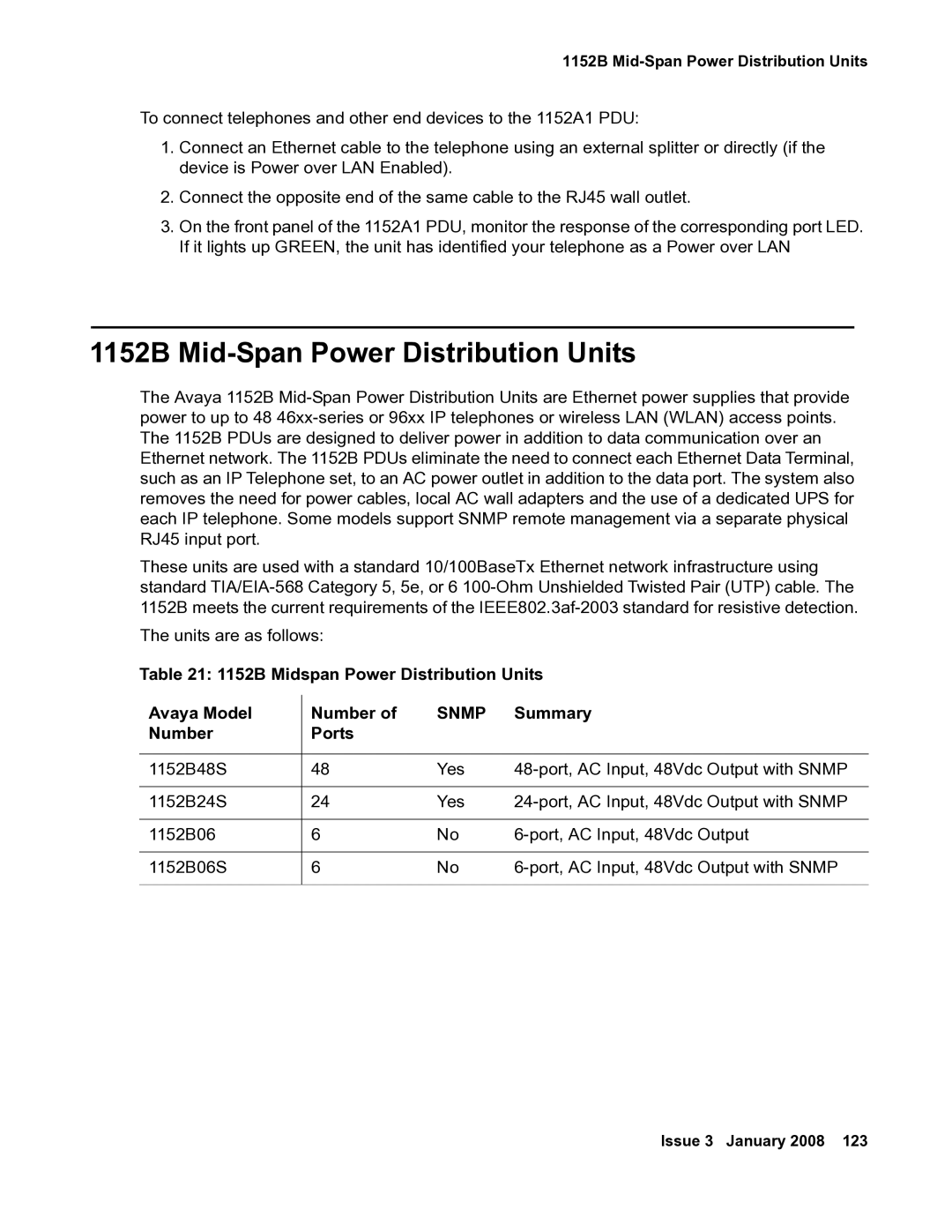 Avaya 03-300686 manual 1152B Mid-Span Power Distribution Units, Snmp 